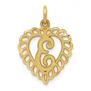 14K Yellow Gold Heart Letter E Charm