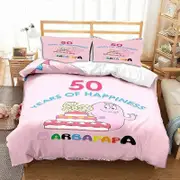 v479 Bed Sheets Cute Cartoon Barba-papa Pink Bedding Set,Duvet Cover Bed Set Quilt Cover Pillowcase,King Queen Twin Size Boys Girls Adults 3-Piece Bed
