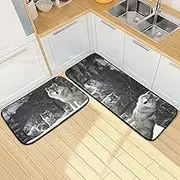 XYMZR Kitchen Mat Wolf Snow Winter for Floor, 2 Piece, Non Slip Washable Kitchen Rugs for Kitchen & Home Decor, Sink, Bathroom 19.7” x 27.6” + 19.7” + 47.2”