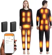 [IMYOGI] Cozy Heated Underwears for Men Women, 3 Gear Temperature APP Control Battery Powered Hunting Thermal Base Layer Top and Pant