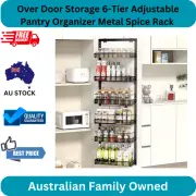 Over Door Storage 6-Tier Adjustable Pantry Organizer Metal Spice Rack with Hook