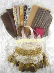 Junk Journal Slow Stitch Fabric, Lace & Ribbons 20 Pcs of Coffee & Cream Color