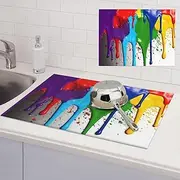 Paint Splatter Backdrop Dish Drying Mats for Kitchen Counter, Absorbent Microfiber Kitchen Dishes Drainer Mat Large Dish Drying Pad with Hook Coffee Mat Kitchen Accessories 18x24 Inch