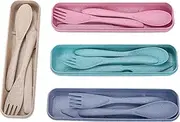 V SSS Mart Premium Quality Portable, Wheat Straw, Eco Friendly, Daily use/School/Office/Camping/Hiking/Outdoor use CUTLERY SET/TABLEWARE including KNIFE, SPOON, FORK with CASE IN 4 COLORS great for Adults as well kids (Green)