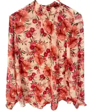 TORRID Sheer Chiffon Top Floral Pink Blouse Chiffon Smocked Size 0/ Large NEW