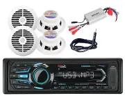 Antenna,Amplifier,4 White 6.5" Speakers&Boss USB Bluetooth iPod AUX Boat Radio