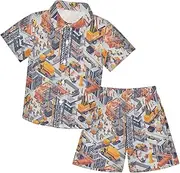 [Caihoyu] Big Boy Outfits Shirt Short Sets Casual Toddler Boy Outfits Summer Print Shirt Outfits Clothes