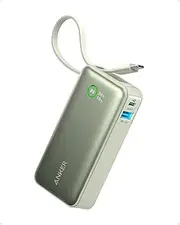 Anker Nano Power Bank, 10,000mAh Compact Portable Charger Battery Pack with Built-in USB C Cable, 30W Max Output with 1 USB-C, 1 USB-A, Compatible for iPhone 15 Series, MacBook, Galaxy (Green)