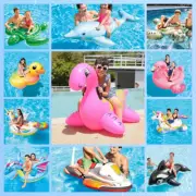 Kids Cartoon Inflatable Pool Float Raft Duck Unicorn Swimming Lounge Toy Bed