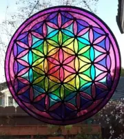 Huge 12" SUNCATCHER, Stained Glass Chakra SUNCATCHER, FLOWER OF LIFE SUNCATCHER