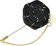 [Kilener] Rose Brooch Pin With Gold Leaf and Tassel Chain for Men's Suits - Flower Lapel Pin for Bridegroom Wedding Accessories