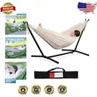 Elegant Beige Double Hammock – 450lb Capacity with Quick-Install Steel Stand