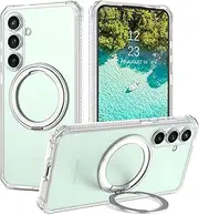 BENTOBEN for Samsung Galaxy S24 FE Case, Magnetic 360 Rotatable Ring Stand Phone Cases Compatible with MagSafe, Anti-Yellowing Four Corner Bumper Shockproof Cover for Samsung S24 FE 5G 6.7 Inch, Clear