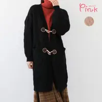 在飛比找momo購物網優惠-【PINK NEW GIRL】長版立體織紋牛角扣針織外套/罩