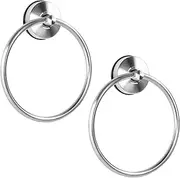 YOHOM Suction Towel Ring Suction Hand Towel Holder Bathroom Stainless Steel Sucker Towel Ring No Drill Vacuum Round Towel Rail Shower Towel Rack Suction Cup Dish Towel Hanger Kitchen Silver 2pcs