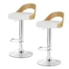 Artiss Set of 2 Bar Stools Kitchen Gas Lift Wooden Stool Metal Barstools White S