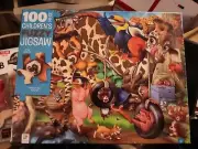 Animal Mayhem 100 Piece Children's Fuzzy Jigsaw Puzzle Ages 6+ NIB