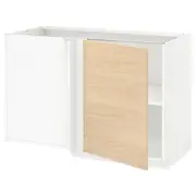 METOD corner base cabinet with shelf, white/Askersund light ash effect, 128x68x80 cm