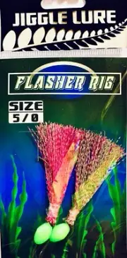Snapper Kingfish Jewfish 2 Fly Flasher Jig Rig 60lb Leader 5/0 Circle Hooks