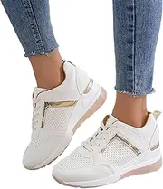 [Generic] Hidden High Heeled Wedge Sneakers for Women Fashion Platform Lace Up Lightweight Shoes Ladies Best Choice Breathable Slip On Tennis Shoes for Casual and Daily Wear 2025