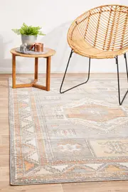 Abode Rug Culture Grey & Peach Aztec Durable Rug