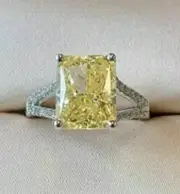 Yellow Cubic Zirconia Hidden Halo Prong Split Shank Women Engagement Ring