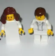 NEW LEGO WEDDING BROWN HAIR BRIDE AND GROOM, WHITE JACKET, TIE