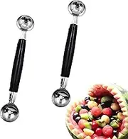 2 Pack Double Ended Headed Fruit Icecream Ball Spoon,Melon Baller,Smooth Round Melon Balls Melon Scoop for Watermelon/Ice Cream/Fruits/Sorbet/Meatball