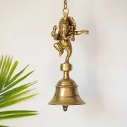 Dancing Ganpati' Brass Hand-Etched Decorative Hanging Bells for Home Decoration