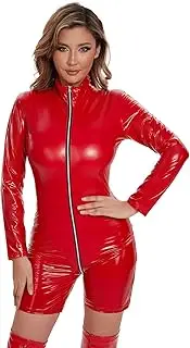 [GRRKDFQ] Women's Erotic Costumes Long-Sleeved, Double-Zip, Open-Front Jumpsuit