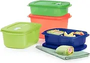 [Tupperware] CrystalWave 4 Piece Rectangular Food Storage Container Set in Multi Colors, Dishwasher Safe and BPA Free (4 Containers, 4 Lids)