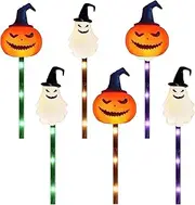 [Generic] Halloween Solar Stake Lights - Ghost Stake Lights | Water-Resistant Halloween Decorations Outdoor LED Pumpkin Ghost Garden Stake Lights for Outside Home Grave Porch