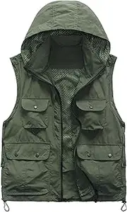 [M2C] Mens Hooded Mesh Multiple Pockets Traveling Vest