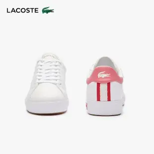 【LACOSTE】女鞋-Powercourt 2.0 撞色皮革休閒鞋(白/粉色)