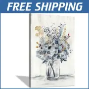 Hand Painted Gold Foil Botanical Flower Canvas Art - 36" x 24" Wall Décor
