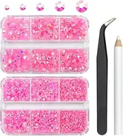 qiipii 3060PCS Dark Pink AB Resin Rhinestones for Crafts Pink AB Flatback Jelly Resin Rhinestone 2mm 3mm 4mm 5mm 6mm 5 Sizes Non-Hotfix Stones Diamonds Crystals Gems for Tumblers Bottles DIY Crafts