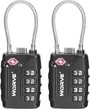 [Worve] TSA Approved Cable Luggage Locks,Re-settable Combination with Alloy Body,TSA Approved Luggage Travel Lock for School Gym Locker, Luggage Suitcase Baggage Locks, Filing Cabinets(Black, 2 Pack)