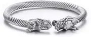 [Blowin] Men's Double Dragon Head Bracelet Adjustable Silver Stainless Steel Cuff Bangle