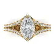 1.2ct Marquise Cut split Halo Moissanite Promise Bridal Ring 14k Yellow Gold