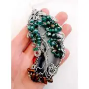 Tree of Life Agate Slice Suncatcher Wire Wrapped with Faceted Glass Beads