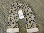 PUMPKIN PATCH pants rolled leg elastic waist grey with print BNWT size 000