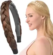 DIGUAN Headband Synthetic Hair Plaited Headband Braid Braided With Teeth Hair Band Accessories for Women Girl Width 1 Inch (Dark Copper)