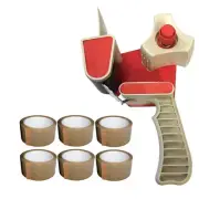 PARCEL PACKAGING TAPE GUN DISPENSER 2" + 6 ROLLS OF 48mm BROWN BUFF PACKING TAPE