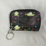 Rainbow Polka Dot Froggy Black Wallet ID Keychain Zip & Snap Close NWOT Spring
