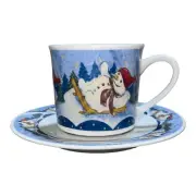 New Oneida Snow Valley Snowmen Coffee, Hot Cocoa Cup and Saucer Sets