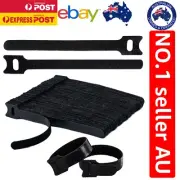 100 Pack of 8-Inch Hook & Loop Black Cable Management Straps - Durable & Stylish