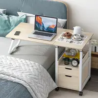 在飛比找松果購物優惠-簡約現代風可摺疊升降電腦桌 臥室床邊桌 可移動書桌帶滾輪 (