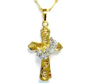 Claddagh Cross Necklace, 18k Gold Plated w/ 18k Platnium Plated Crown