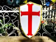 Medieval Crusader Shield Red Cross Design Steel Knight Armor 28" Shield Décor
