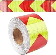 QIOON Reflective Tape, 3m*50mm High Visibility Prismatic Waterproof Arrow Shape Reflective Safety Warning Tape Vinyl Roll Self-Adhesive Security Marking Tape (Red&Yellow)